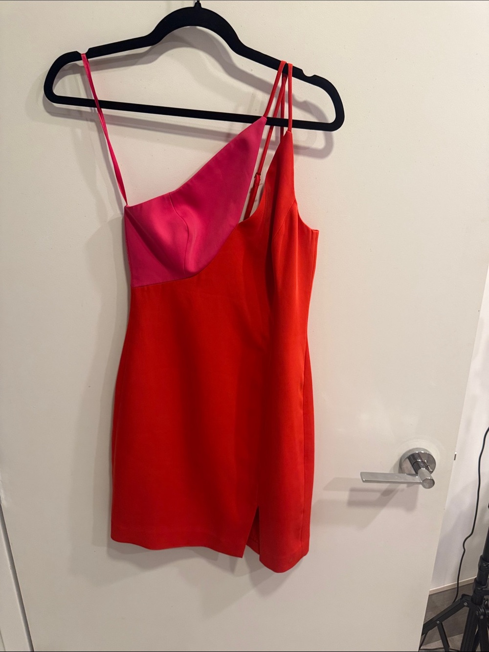 BCBG Two-Tone Red and Pink Satin Slip Dress - Picture 2 of 4